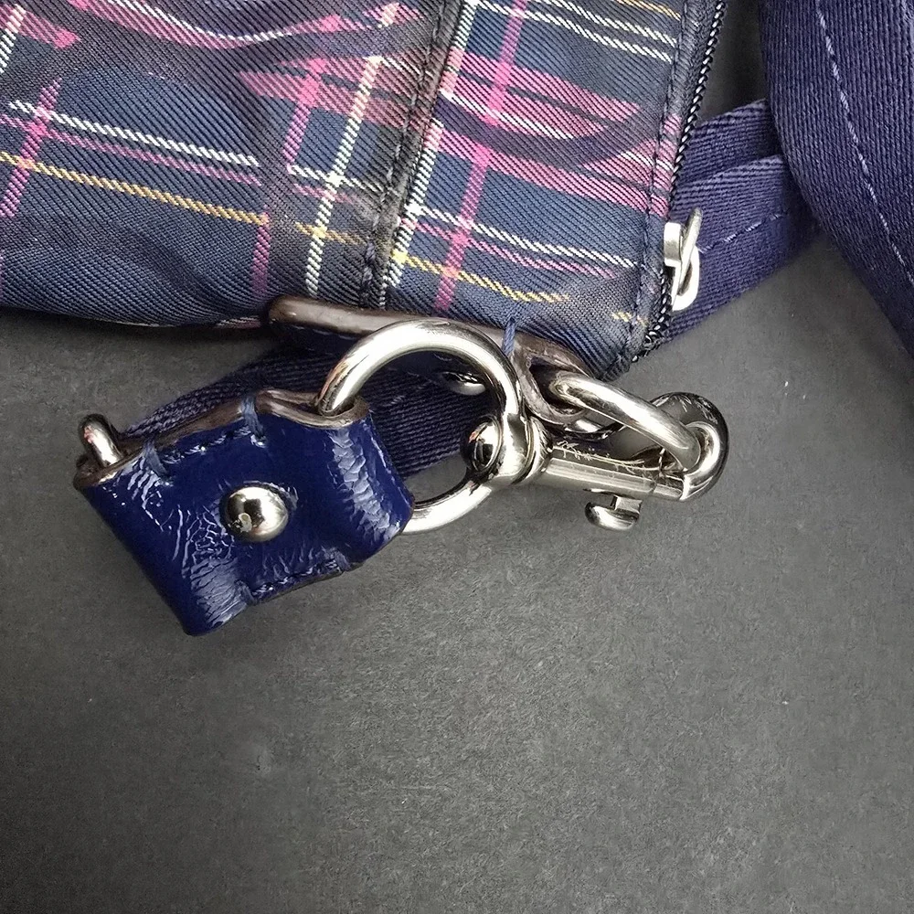 Coach Poppy Tartan Plaid Signature Crossbody Bag Purse Blue Purple Pink